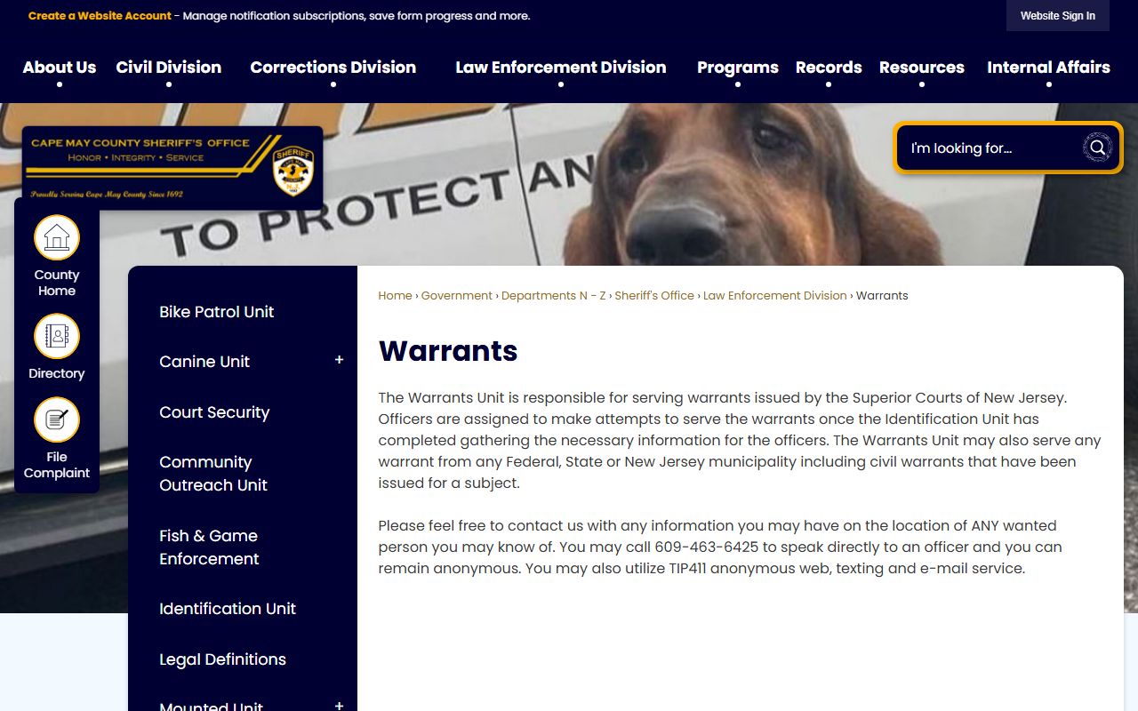 Cape May County Sheriff resource for Cape May County booking reports